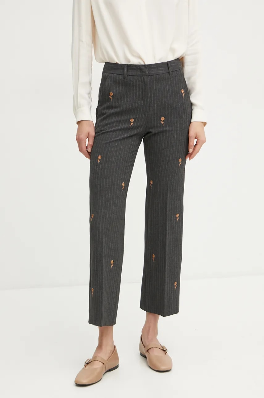 Marella pantaloni femei, culoarea gri, drept, high waist, 2423136251200 Marella pantaloni femei, culoarea gri, drept, high waist, 2423136251200