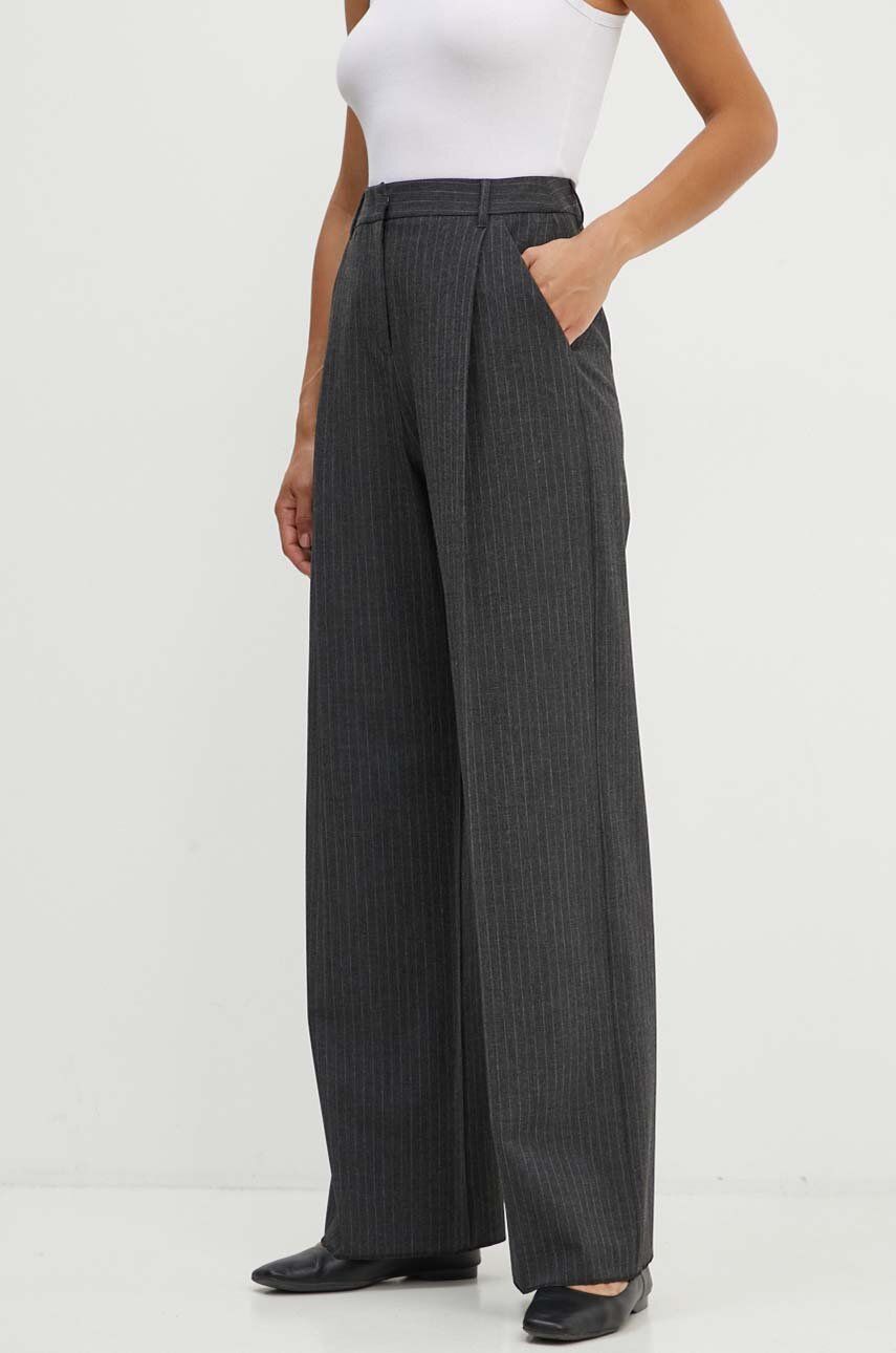 Marella pantaloni femei, culoarea gri, lat, high waist, 2423136311200