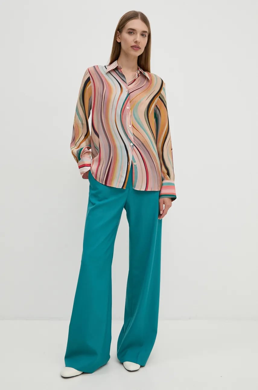 Шерстяные брюки PS Paul Smith цвет бирюзовый прямые высокая посадка W2R.206T.N31053 Шерстяные брюки PS Paul Smith цвет бирюзовый прямые высокая посадка W2R.206T.N31053