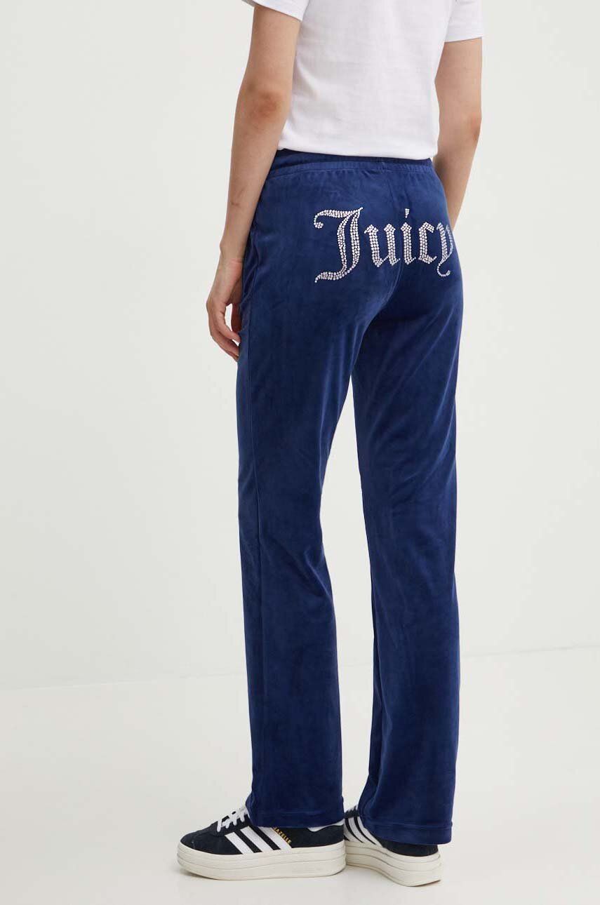 Juicy Couture pantaloni de trening din velur TINA TRACKPANTS culoarea albastru marin, cu imprimeu, JCAPW045