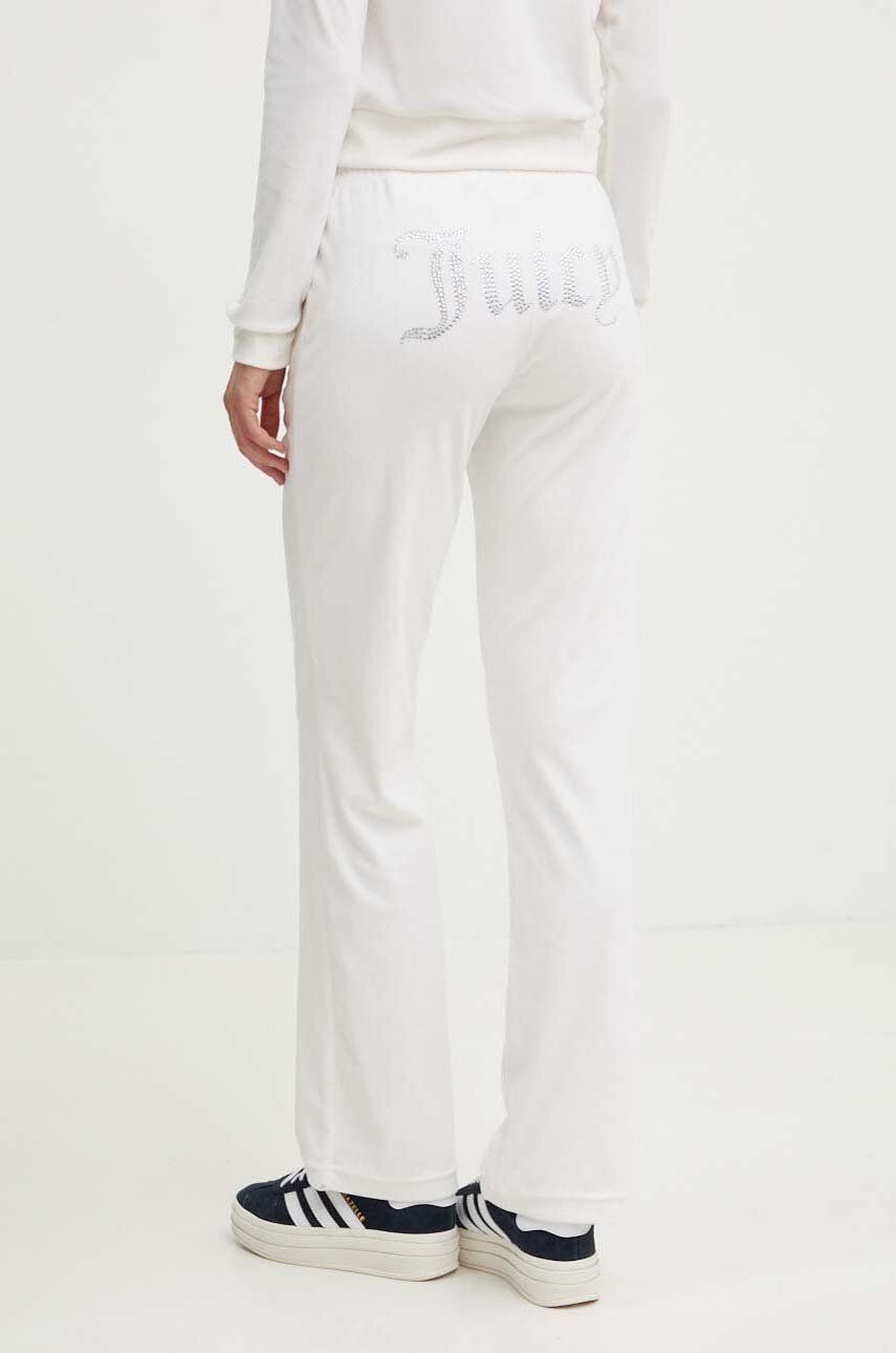 Juicy Couture pantaloni de trening din velur TINA TRACKPANTS culoarea alb, cu imprimeu, JCAPW045