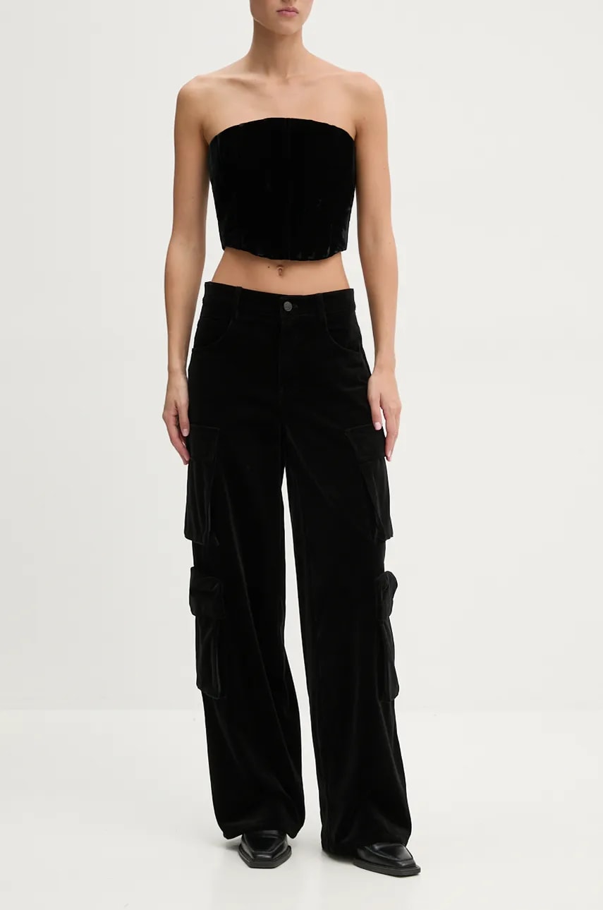 Miss Sixty pantaloni de catifea culoarea negru, lat, high waist, 6L3PJ5790000 Miss Sixty pantaloni de catifea culoarea negru, lat, high waist, 6L3PJ5790000