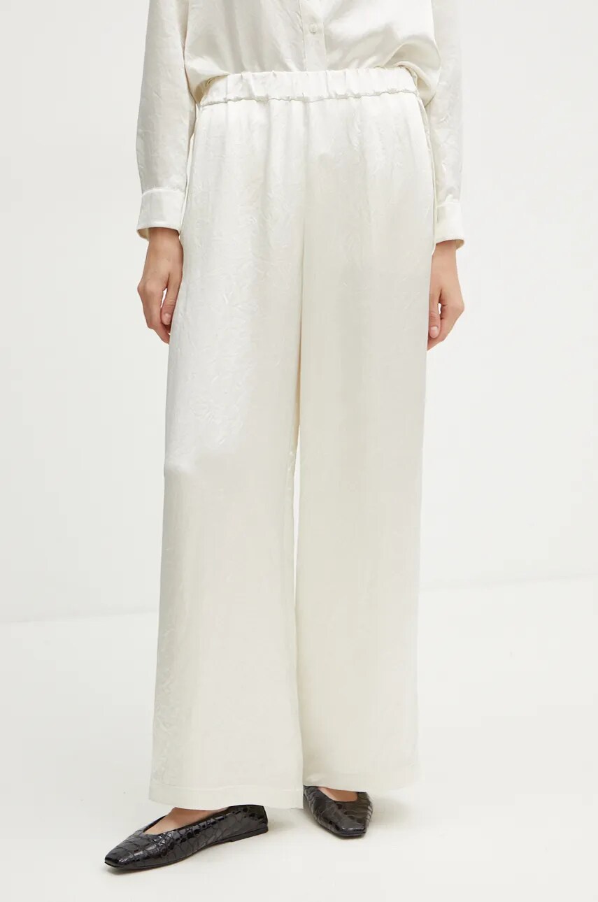 Max Mara Leisure pantaloni femei, culoarea bej, lat, high waist, 2426136018600