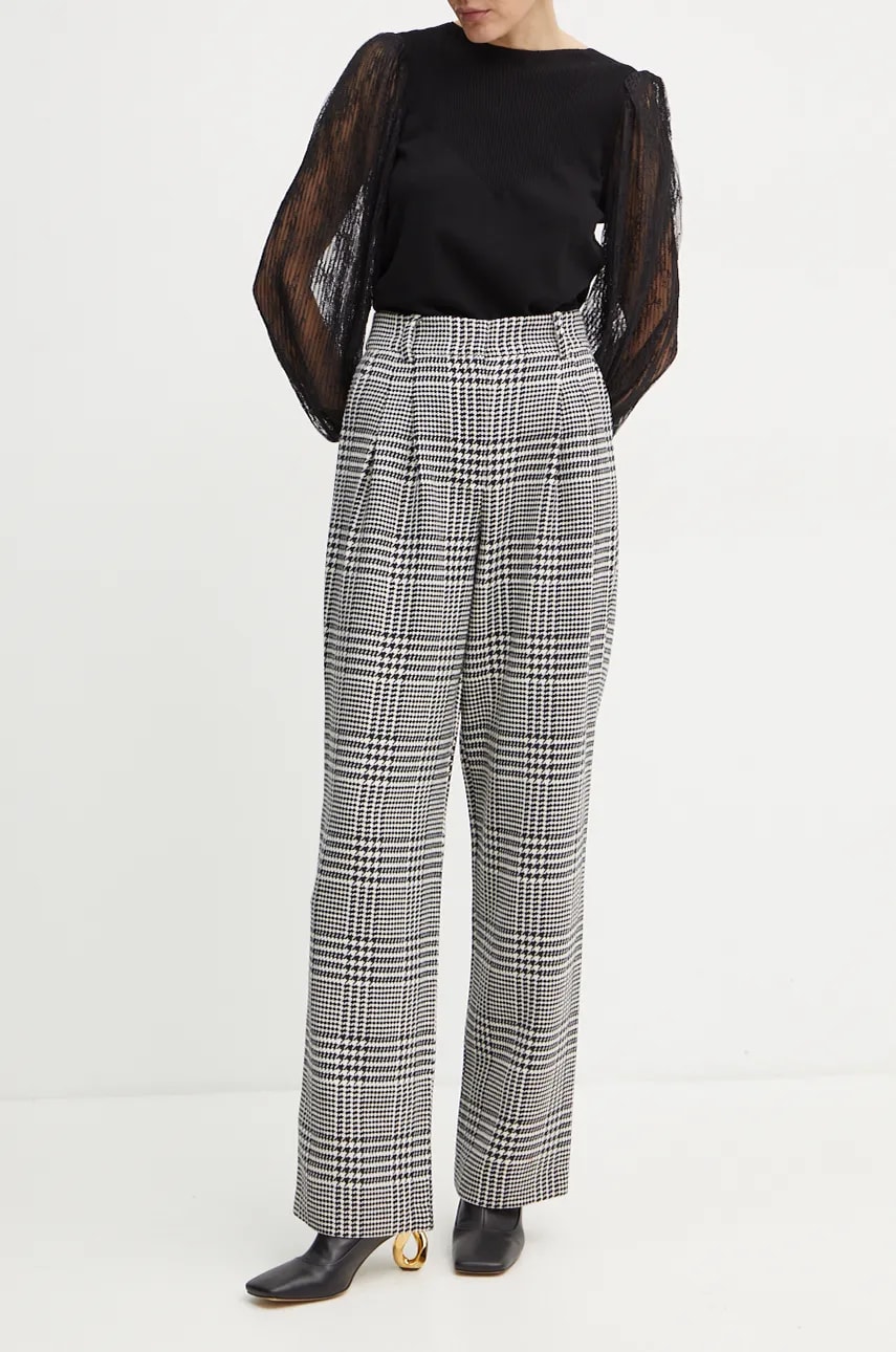 Luisa Spagnoli pantaloni de lana ODINETTE culoarea negru, drept, high waist, 541405 Luisa Spagnoli pantaloni de lana ODINETTE culoarea negru, drept, high waist, 541405