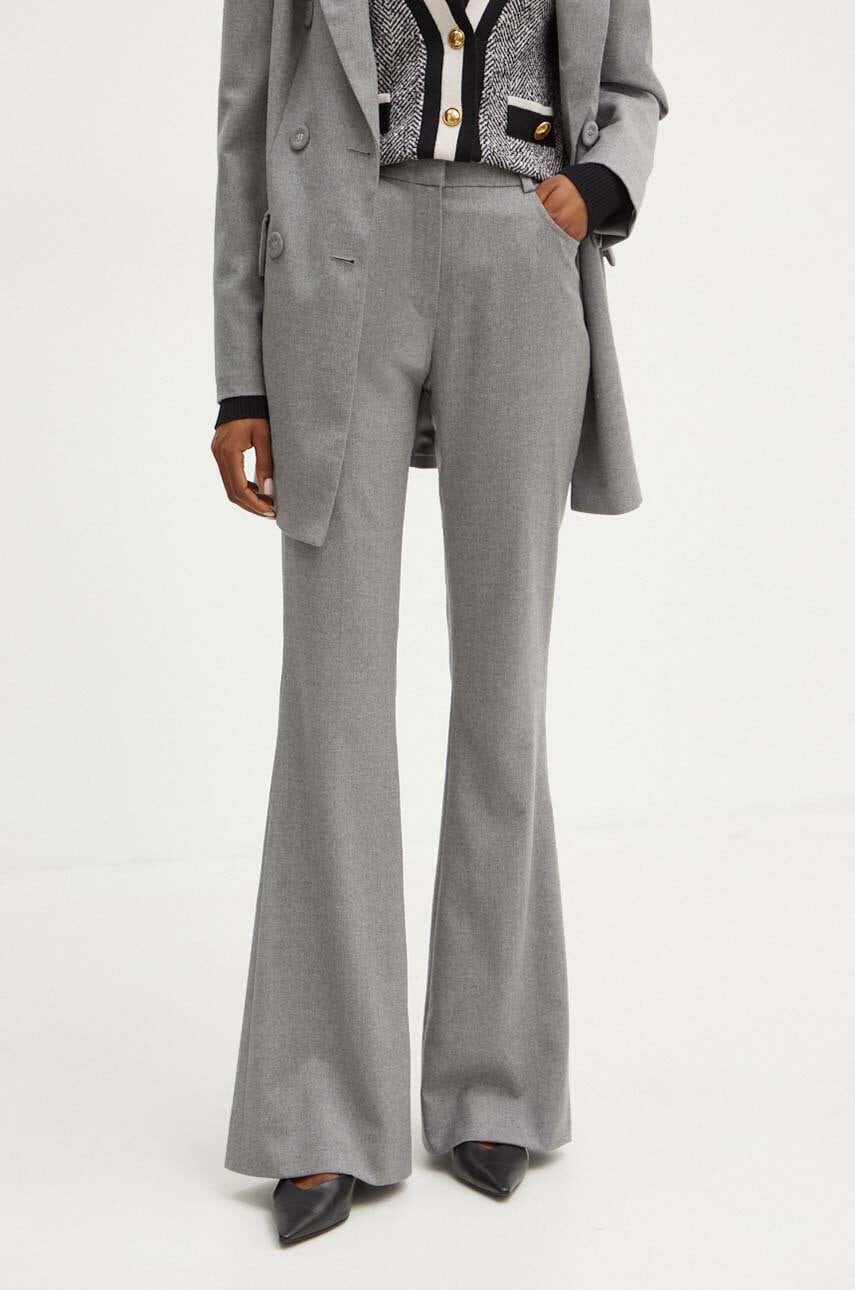 Luisa Spagnoli pantaloni de lana OLIVIER culoarea gri, evazati, high waist, 541422