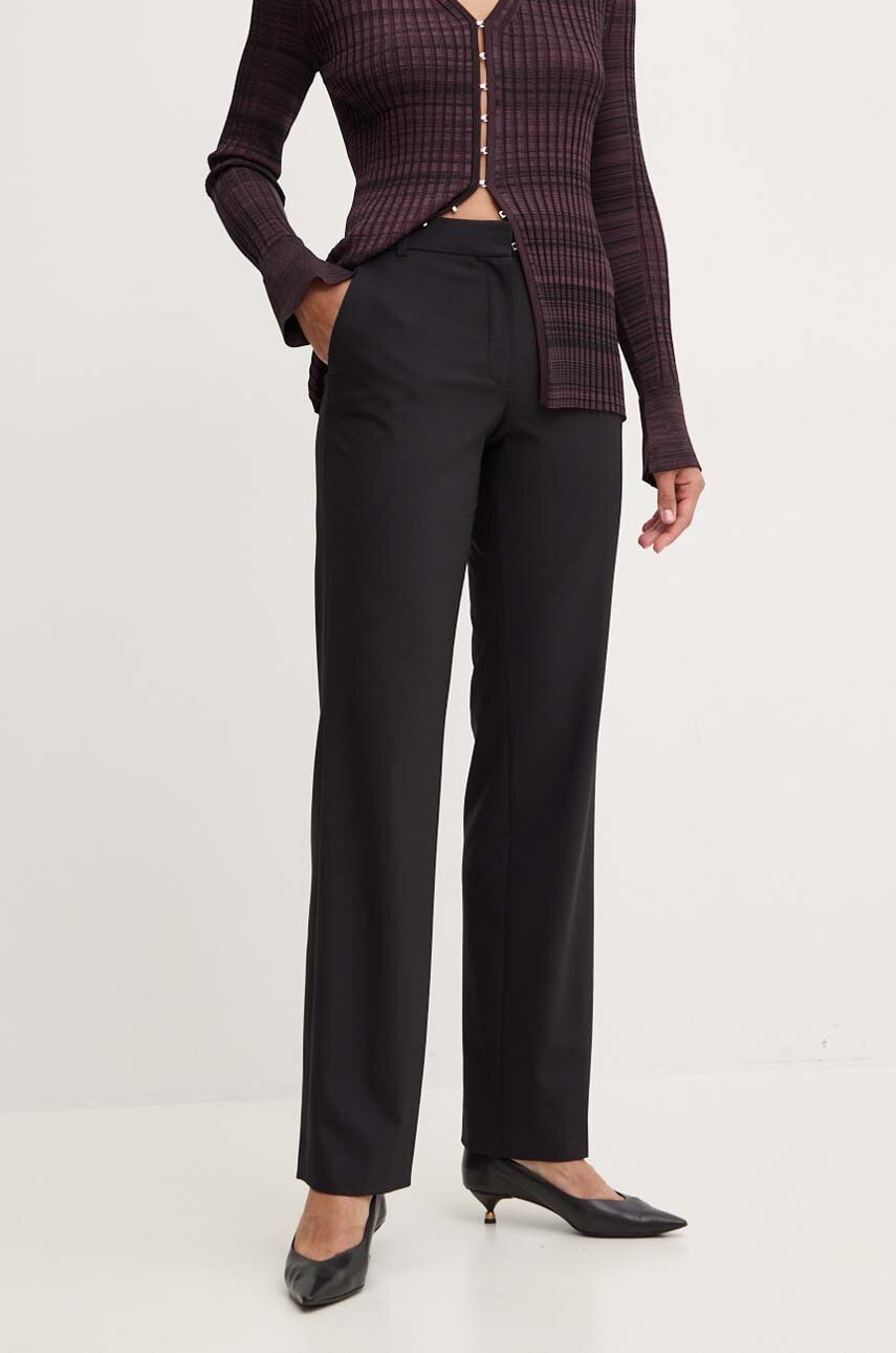 Luisa Spagnoli pantaloni din lana OLMETO culoarea negru, drept, high waist, 541321 Luisa Spagnoli pantaloni din lana OLMETO culoarea negru, drept, high waist, 541321