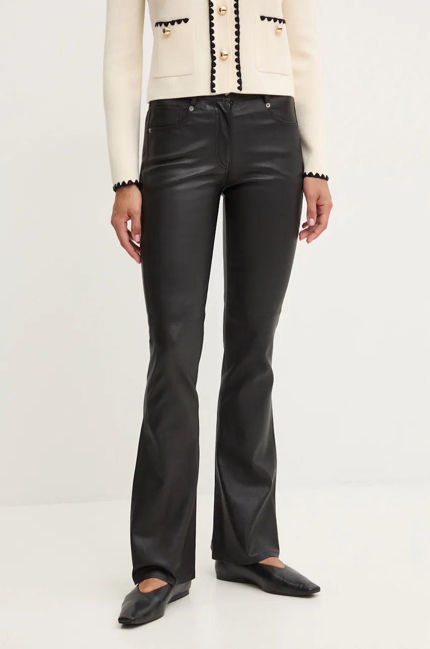 Luisa Spagnoli pantaloni de piele ORIGINARIO femei, culoarea negru, evazati, high waist, 541336