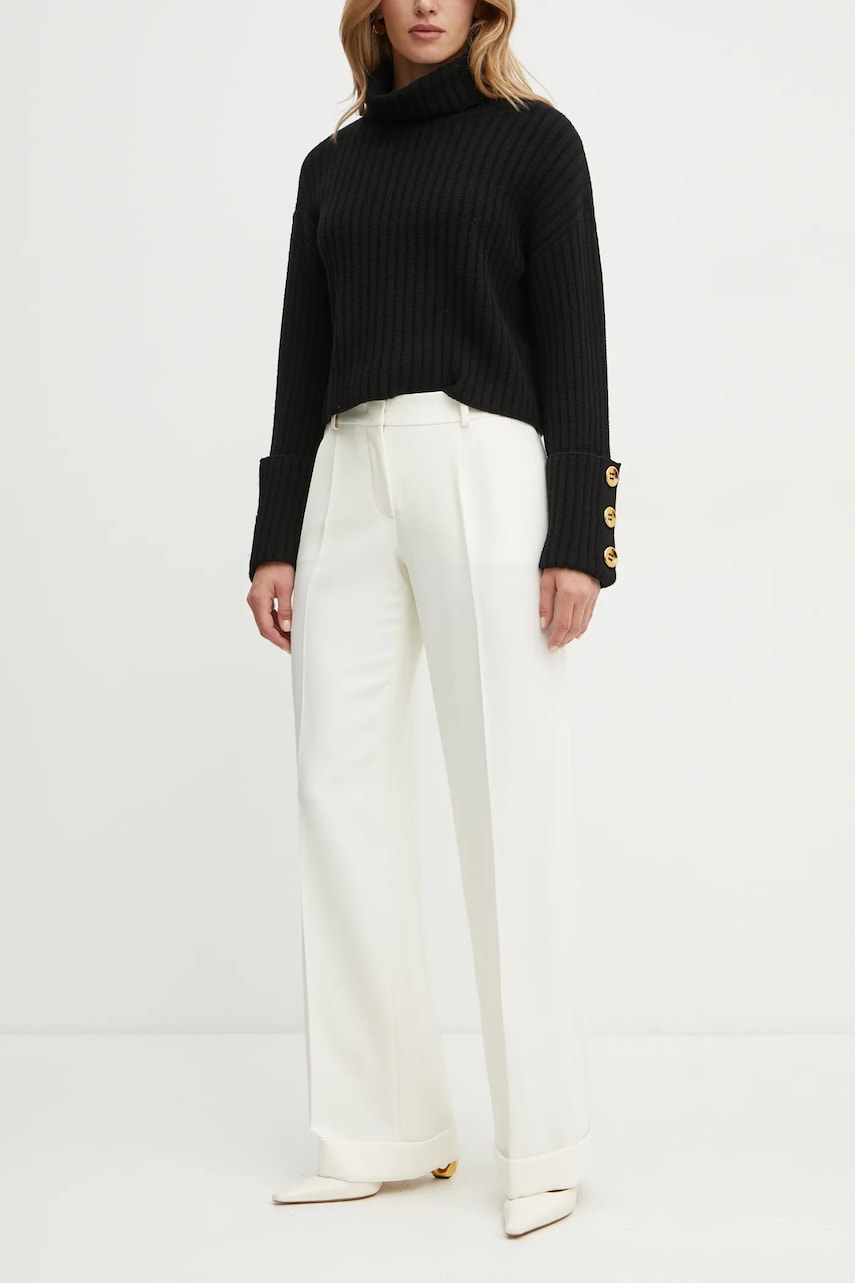 Luisa Spagnoli pantaloni din lana culoarea bej, drept, high waist, 541550 Luisa Spagnoli pantaloni din lana culoarea bej, drept, high waist, 541550