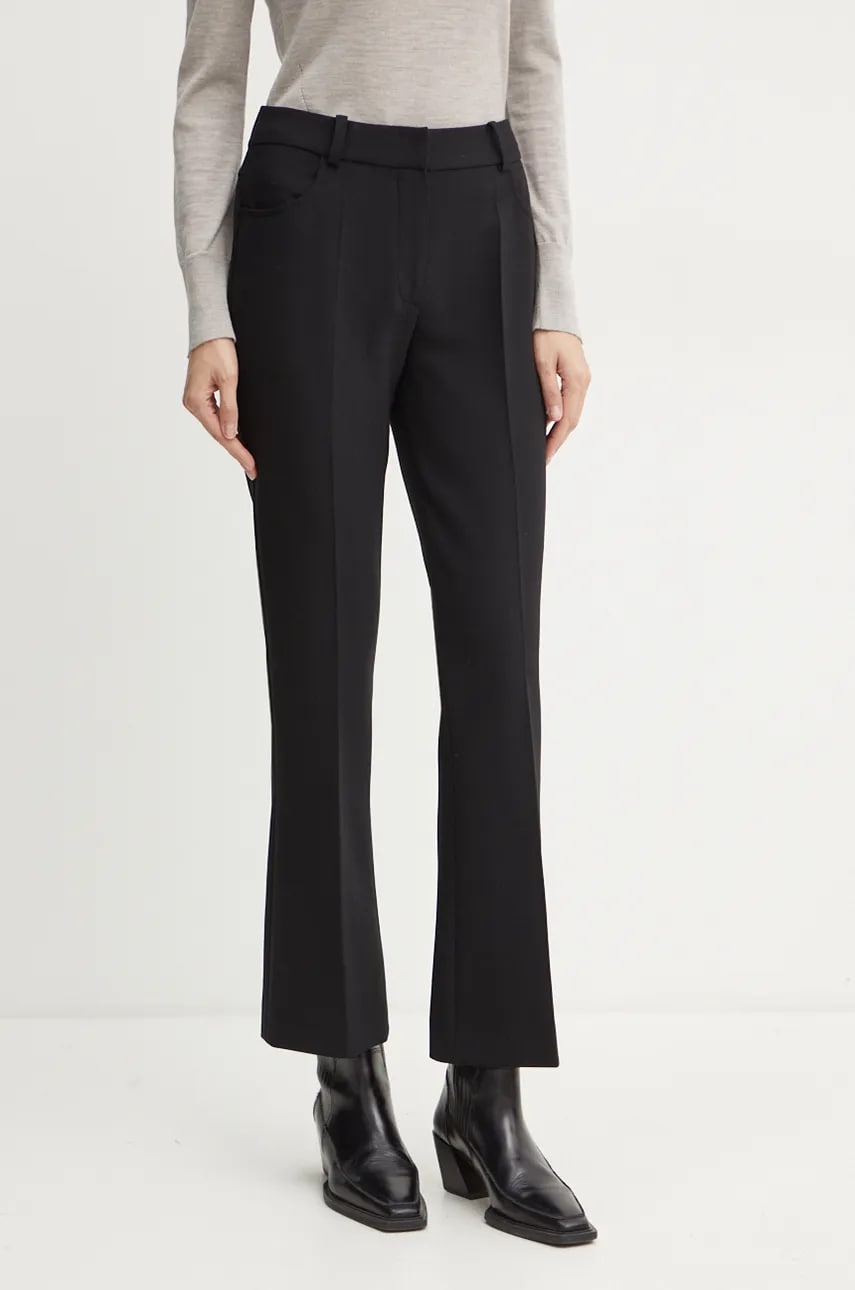 Luisa Spagnoli pantaloni din lana culoarea negru, evazati, high waist, 541597 Luisa Spagnoli pantaloni din lana culoarea negru, evazati, high waist, 541597