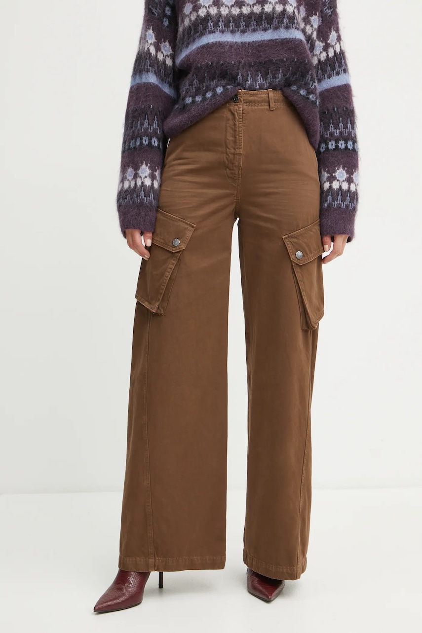 Weekend Max Mara pantaloni de bumbac culoarea maro, lat, high waist, 2425136016600 Weekend Max Mara pantaloni de bumbac culoarea maro, lat, high waist, 2425136016600
