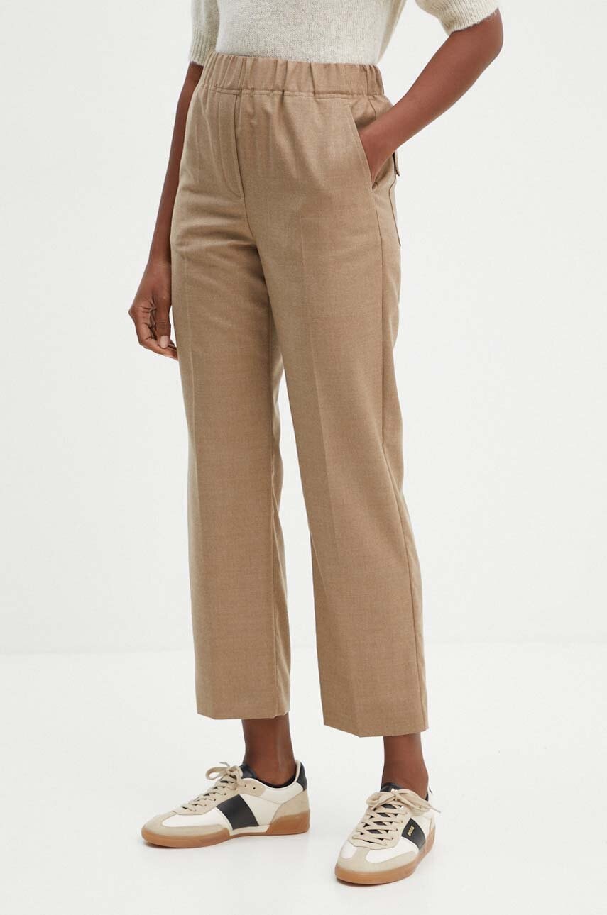 Weekend Max Mara pantaloni de lana culoarea bej, lat, high waist, 2425136052600