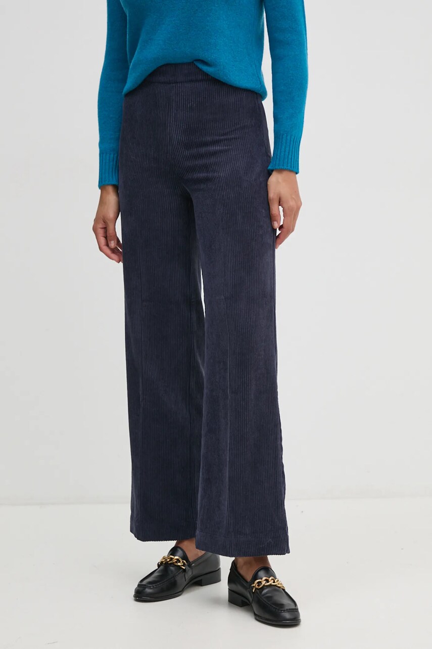 United Colors of Benetton pantaloni de catifea cord culoarea albastru marin, drept, high waist, 4Q5GDF07N