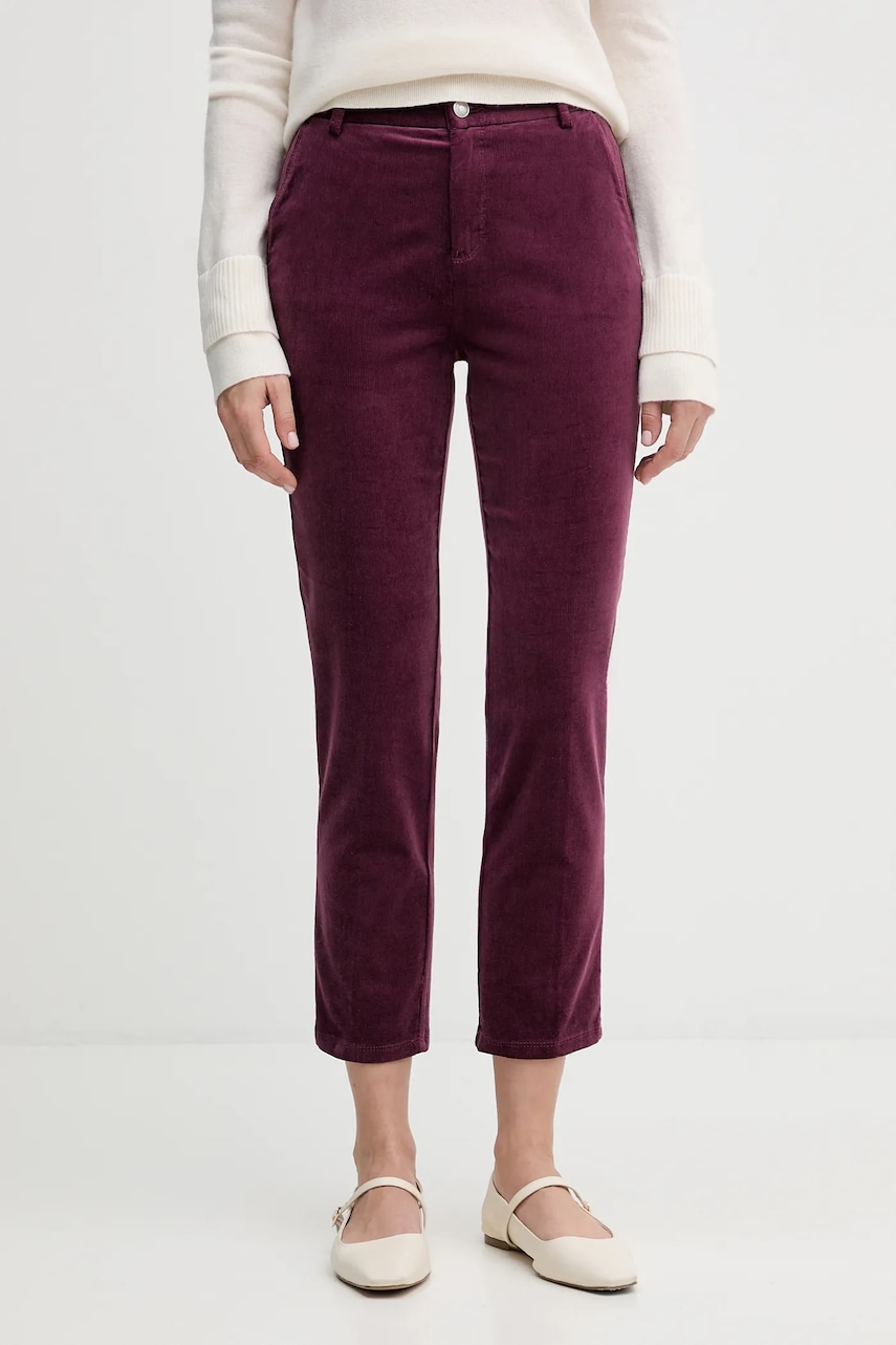 United Colors of Benetton pantaloni de catifea cord culoarea bleumarin, fason țigaretă, high waist, 4MIQDF07W