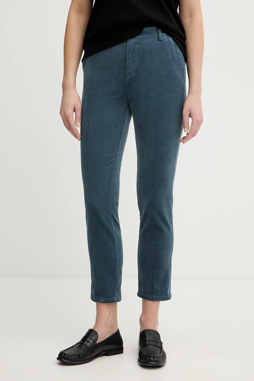 United Colors of Benetton spodnie sztruksowe kolor turkusowy fason cygaretki high waist 4MIQDF07W