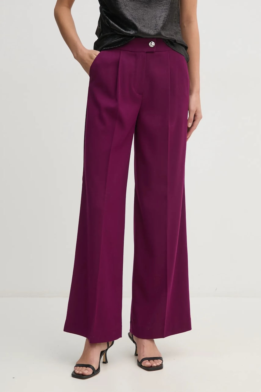 United Colors of Benetton pantaloni din lână culoarea violet, lat, high waist, 47UPDF07R United Colors of Benetton pantaloni din lână culoarea violet, lat, high waist, 47UPDF07R