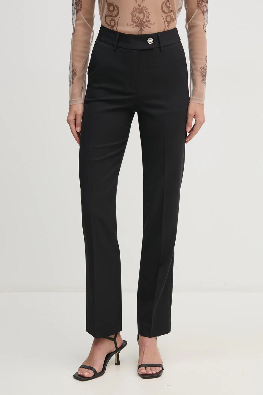 Levně Kalhoty s příměsí vlny United Colors of Benetton černá barva, široké, high waist, 47UPDF07Q