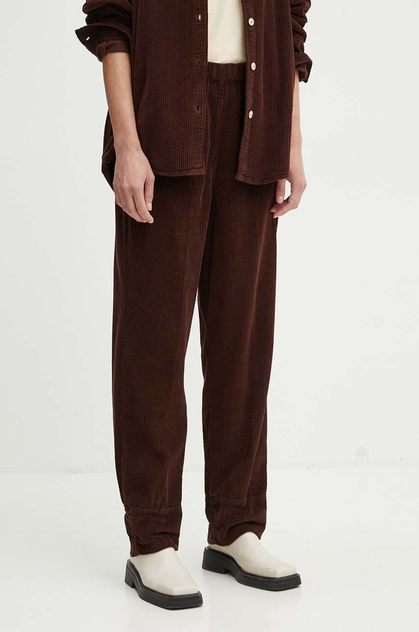 American Vintage pantaloni de catifea cord culoarea maro, drept, high waist, PADO137H24