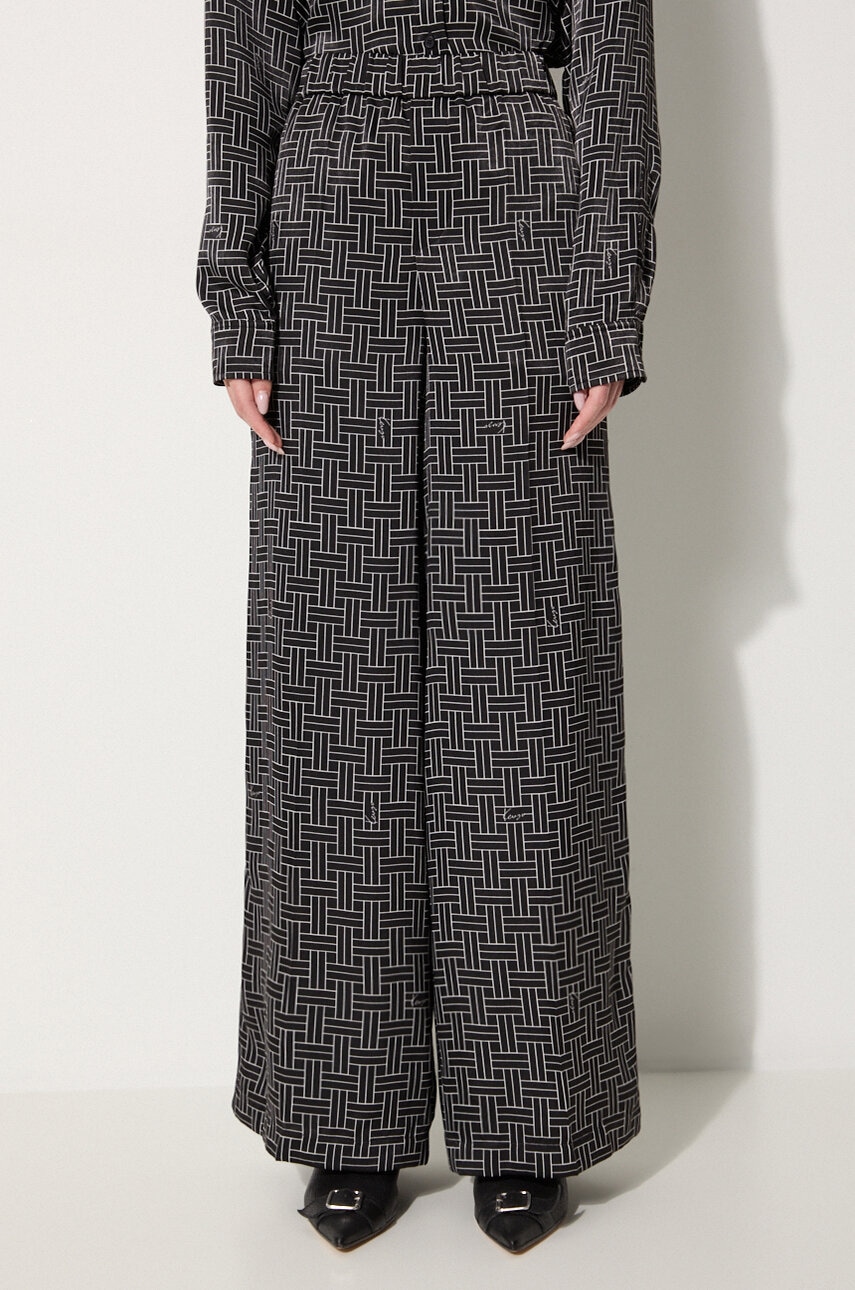 Kenzo pantaloni Weave Pajama Pants femei, culoarea negru, lat, high waist, FE62PA0849R1.99