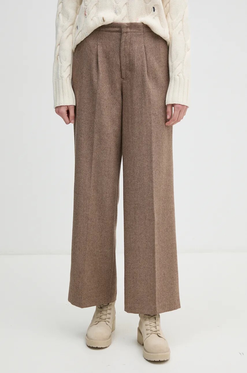 Pepe Jeans pantaloni din lana DOLLY culoarea verde, drept, high waist, PL211772