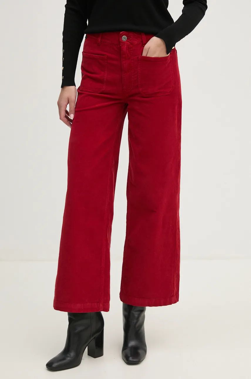 Pepe Jeans pantaloni de catifea cord CELIA culoarea rosu, fason culottes, high waist, PL211776