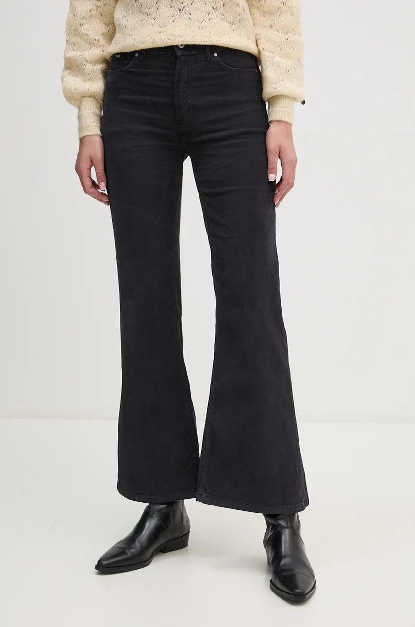 Pepe Jeans pantaloni de catifea cord WILLA culoarea gri, evazati, high waist, PL211786 Pepe Jeans pantaloni de catifea cord WILLA culoarea gri, evazati, high waist, PL211786