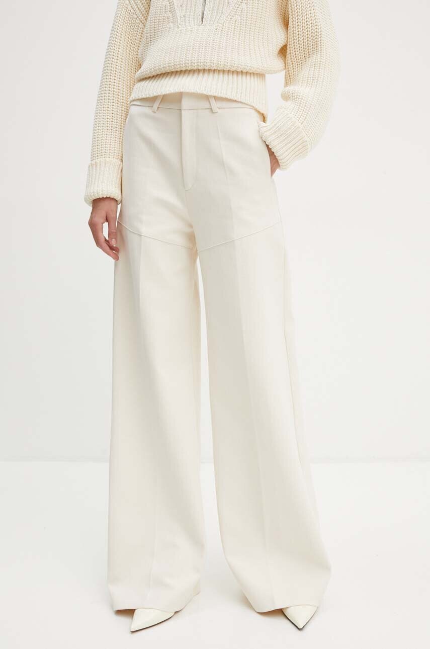 IRO pantaloni de bumbac culoarea bej, drept, high waist, WP23KALANY