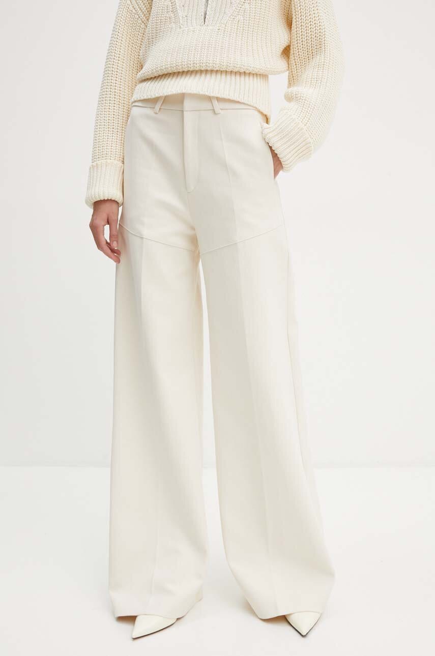IRO pantaloni de bumbac culoarea bej, drept, high waist, WP23KALANY