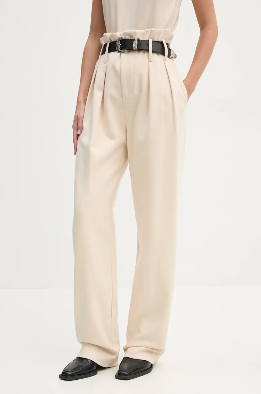 IRO pantaloni femei, culoarea bej, drept, high waist, WM23KOTEL