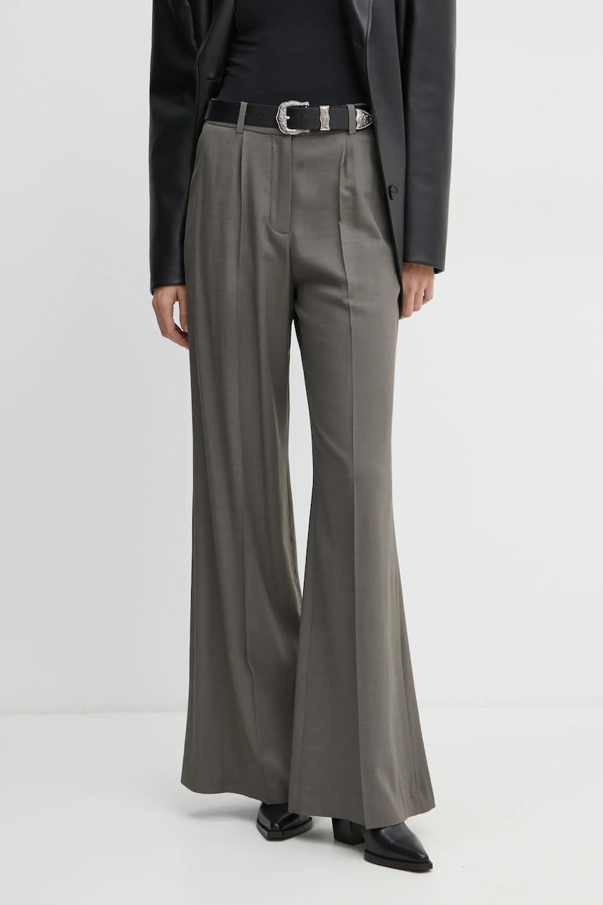 IRO pantaloni din lana culoarea gri, evazati, high waist, WM23ODILLA IRO pantaloni din lana culoarea gri, evazati, high waist, WM23ODILLA