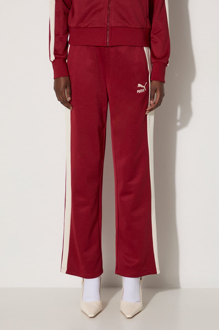 Puma pantaloni de trening Iconic T7 Straight Leg Track Pants culoarea bordo, modelator, 627996 Puma pantaloni de trening Iconic T7 Straight Leg Track Pants culoarea bordo, modelator, 627996
