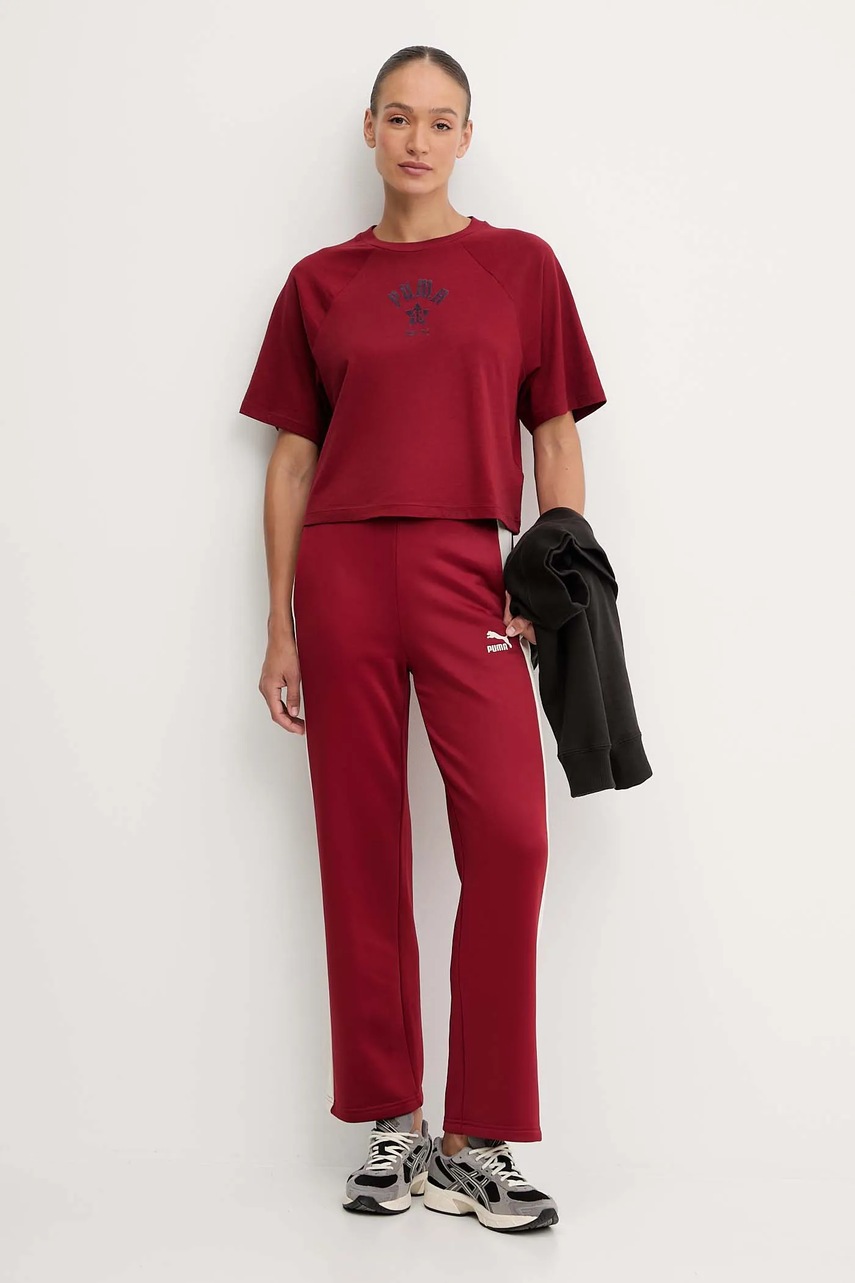 Спортивные штаны Puma Iconic T7 Straight Leg Track Pants цвет бордовый с узором 627996