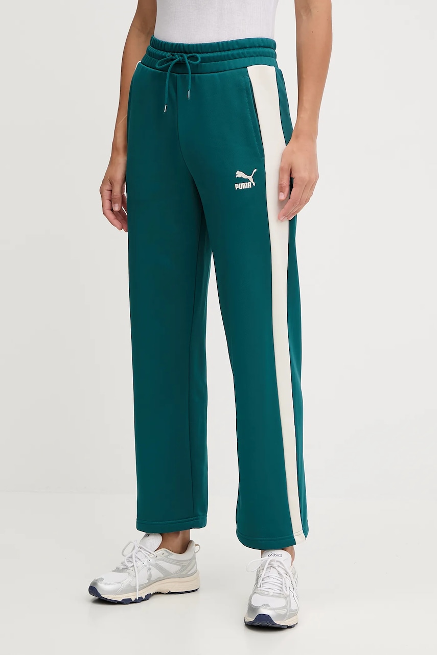 Levně Tepláky Puma Iconic T7 Straight Leg Track Pants zelená barva, vzorované, 627996