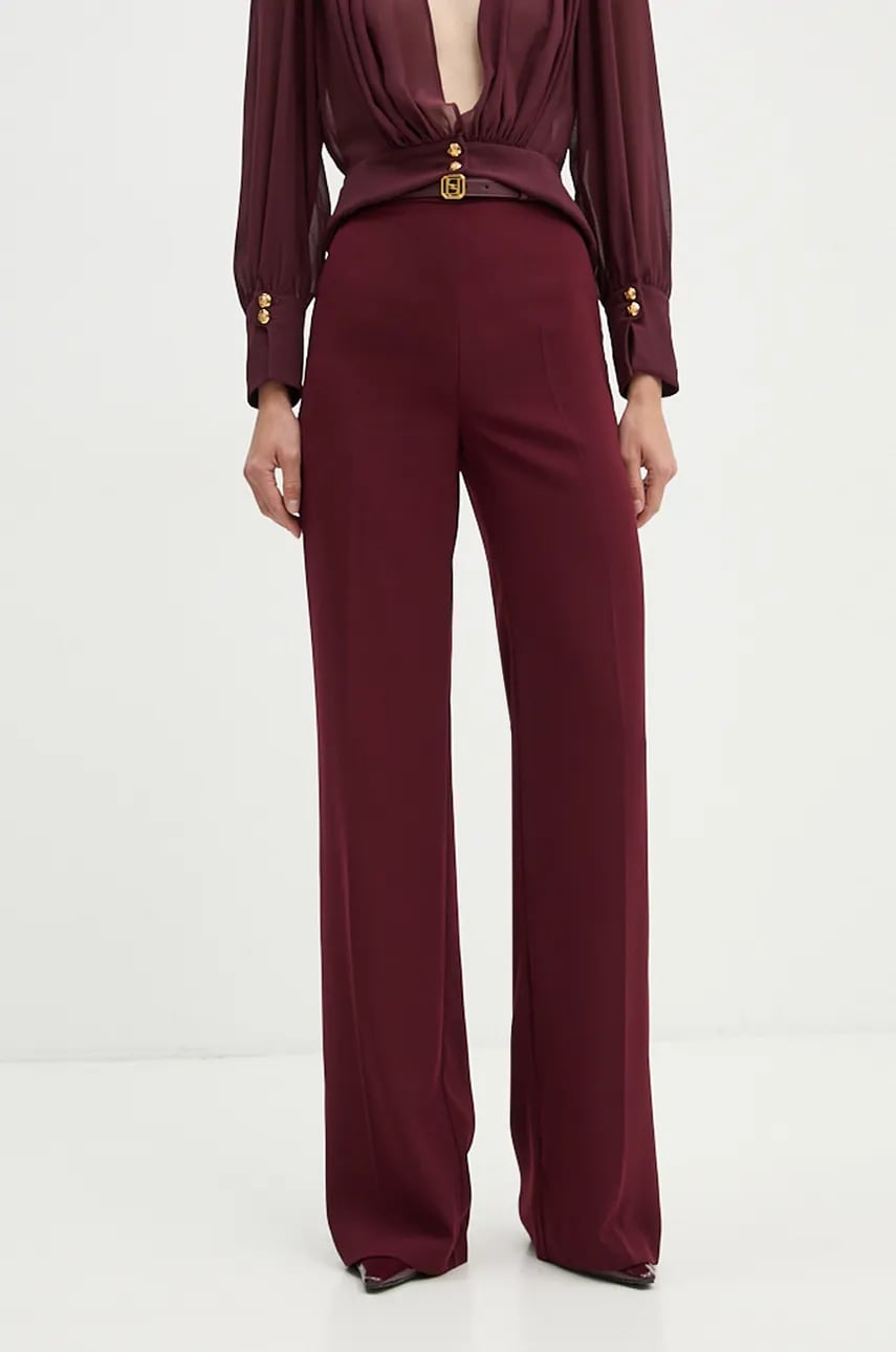 Elisabetta Franchi pantaloni femei, culoarea bordo, lat, high waist, PA06147E2 Elisabetta Franchi pantaloni femei, culoarea bordo, lat, high waist, PA06147E2
