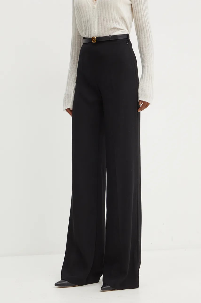 Elisabetta Franchi pantaloni femei, culoarea negru, lat, high waist, PA06147E2 Elisabetta Franchi pantaloni femei, culoarea negru, lat, high waist, PA06147E2