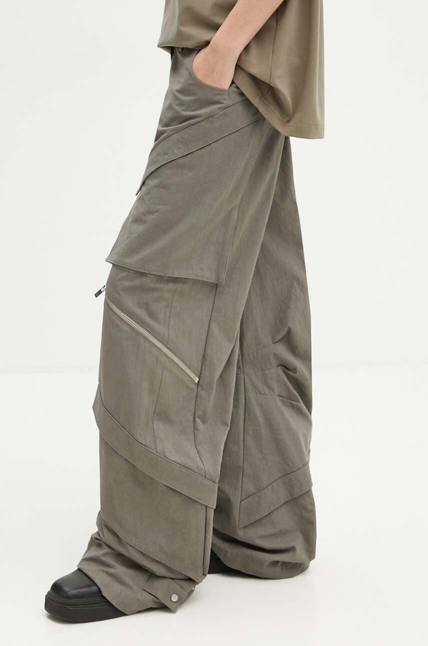 Heliot Emil pantaloni de bumbac culoarea verde, lat, high waist, HE.W.10.149.DG23