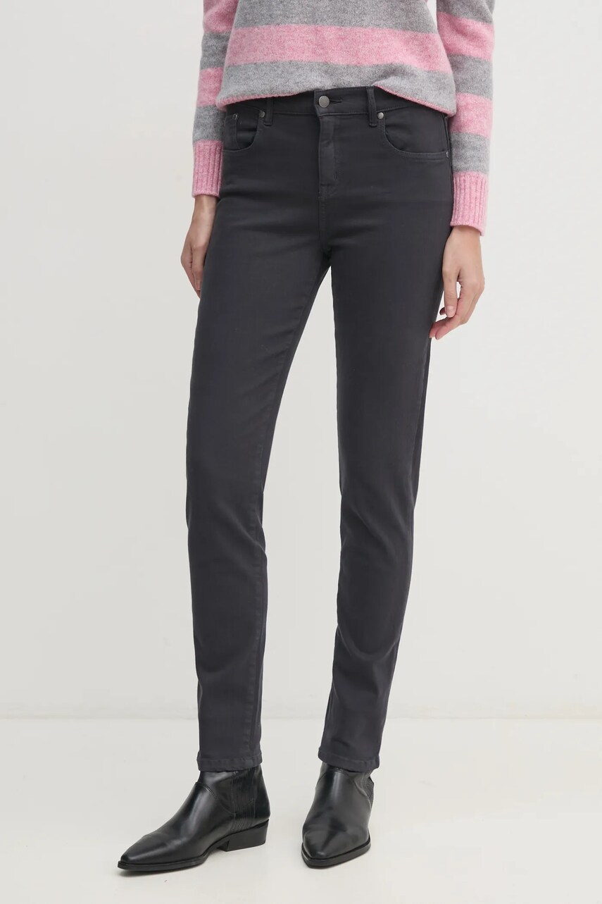 Barbour pantaloni femei, culoarea gri, mulata, medium waist, LTR0158