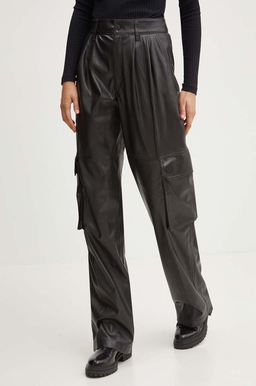 Hugo Blue pantaloni femei, culoarea negru, drept, high waist, 50528469