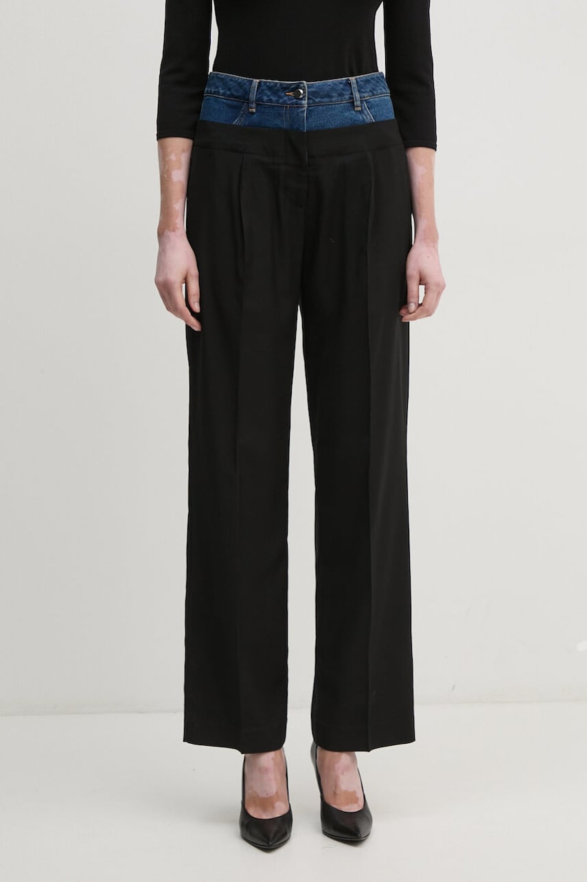 Sisley pantaloni femei, culoarea negru, lat, high waist, 485XLF05M Sisley pantaloni femei, culoarea negru, lat, high waist, 485XLF05M
