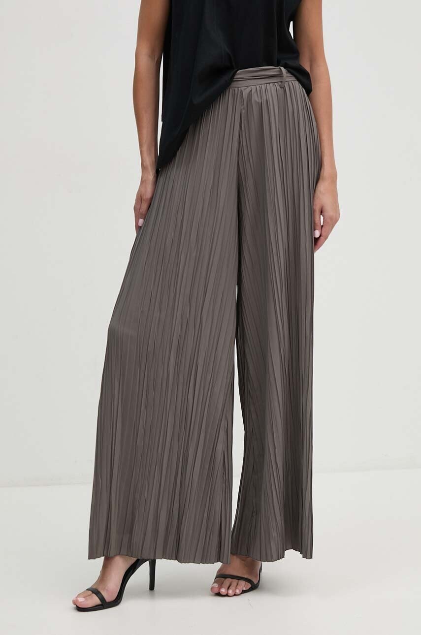 Sisley pantaloni femei, culoarea gri, lat, high waist, 4IWWLF05P