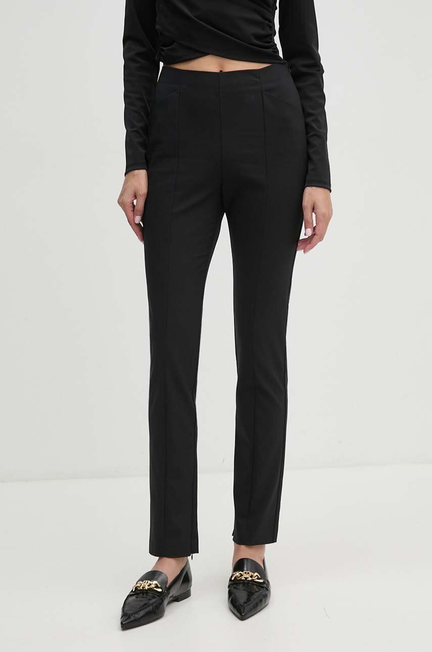 Sisley pantaloni femei, culoarea negru, mulata, high waist, 44IYLF05Q