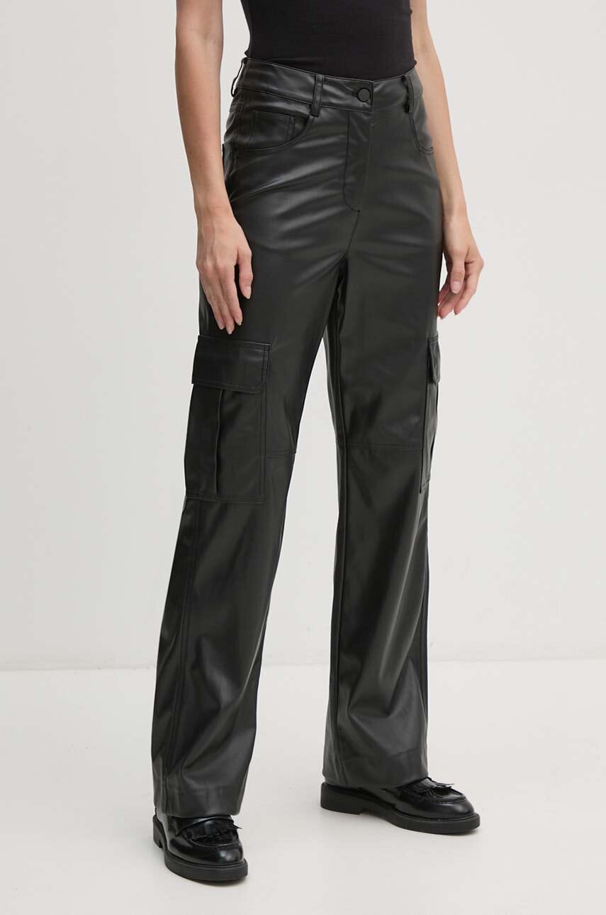 Sisley pantaloni femei, culoarea negru, drept, high waist, 45FSLF05N Sisley pantaloni femei, culoarea negru, drept, high waist, 45FSLF05N