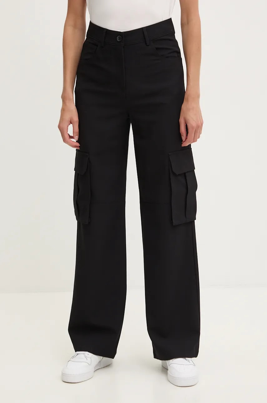 Sisley pantaloni femei, culoarea negru, drept, high waist, 4KVXLF05Y Sisley pantaloni femei, culoarea negru, drept, high waist, 4KVXLF05Y