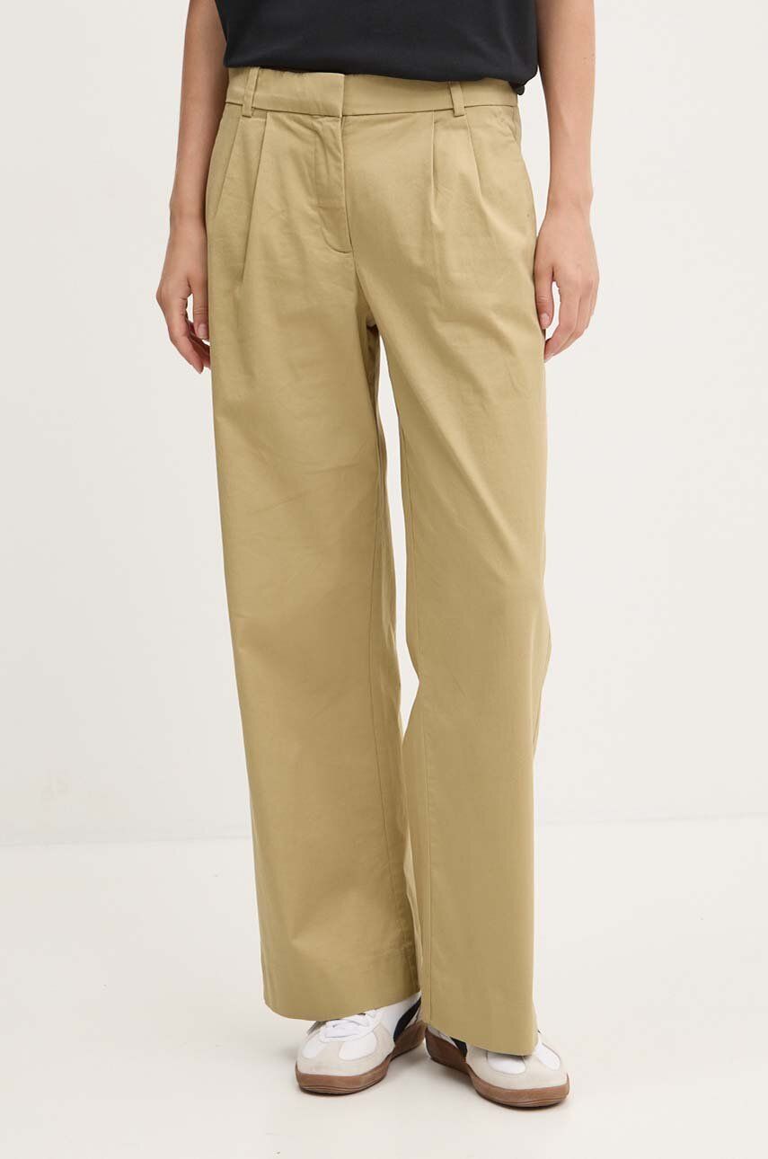 Abercrombie & Fitch pantaloni femei, culoarea verde, lat, high waist, KI156-4416