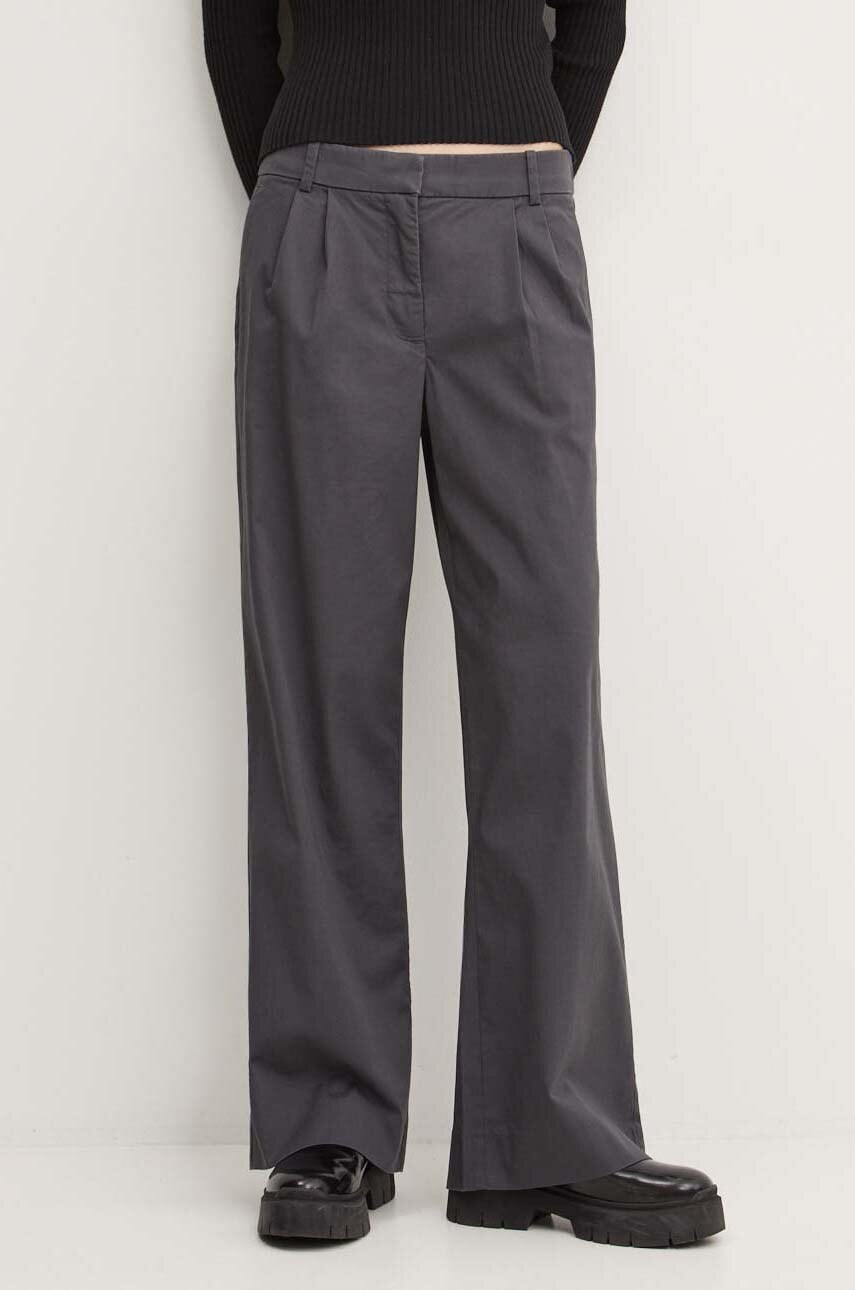 Levně Kalhoty Abercrombie & Fitch dámské, šedá barva, jednoduché, high waist, KI156-4417