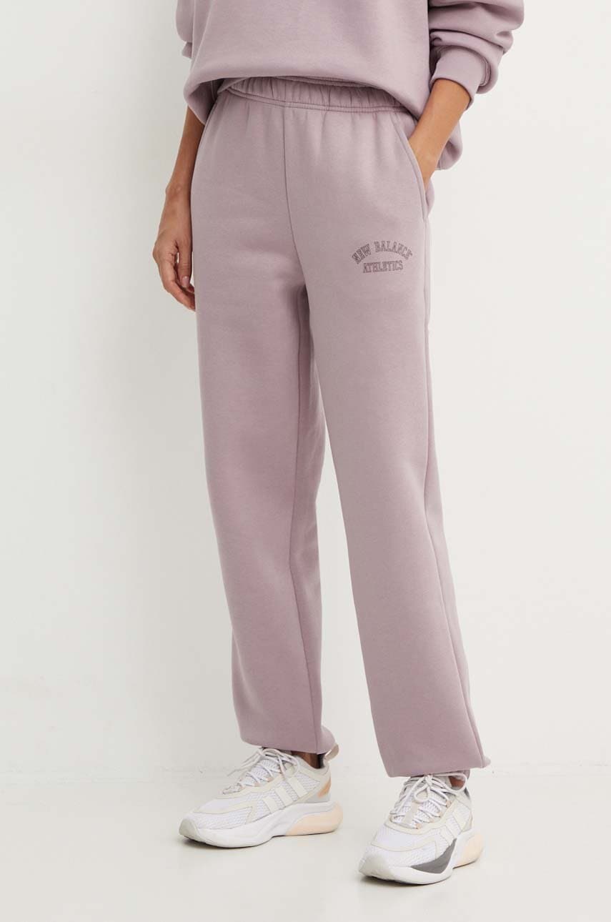 New Balance pantaloni de trening culoarea violet, cu imprimeu, WP43500ICW New Balance pantaloni de trening culoarea violet, cu imprimeu, WP43500ICW
