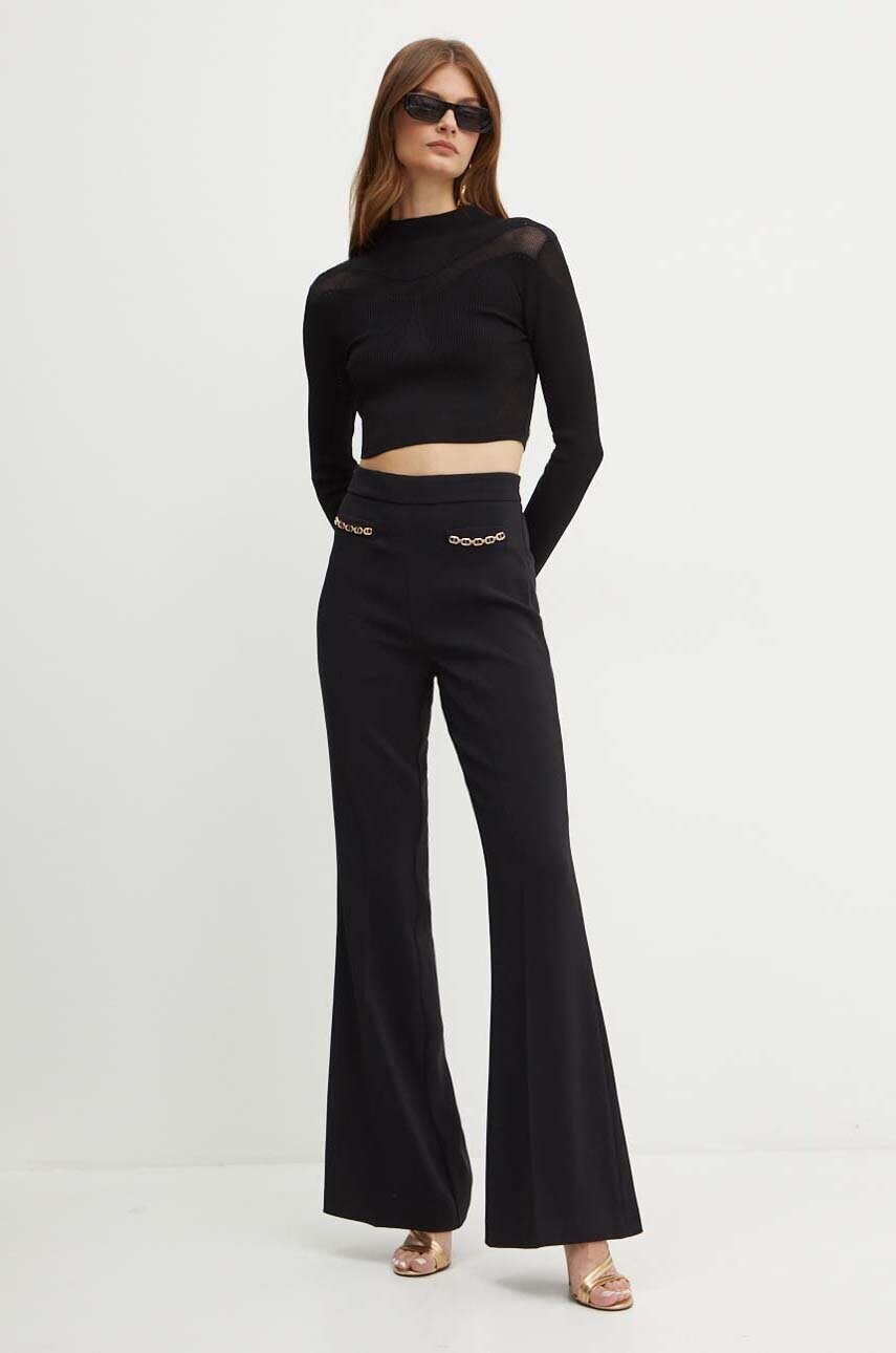 Levně Kalhoty Twinset dámské, černá barva, zvony, high waist, 242TP2083
