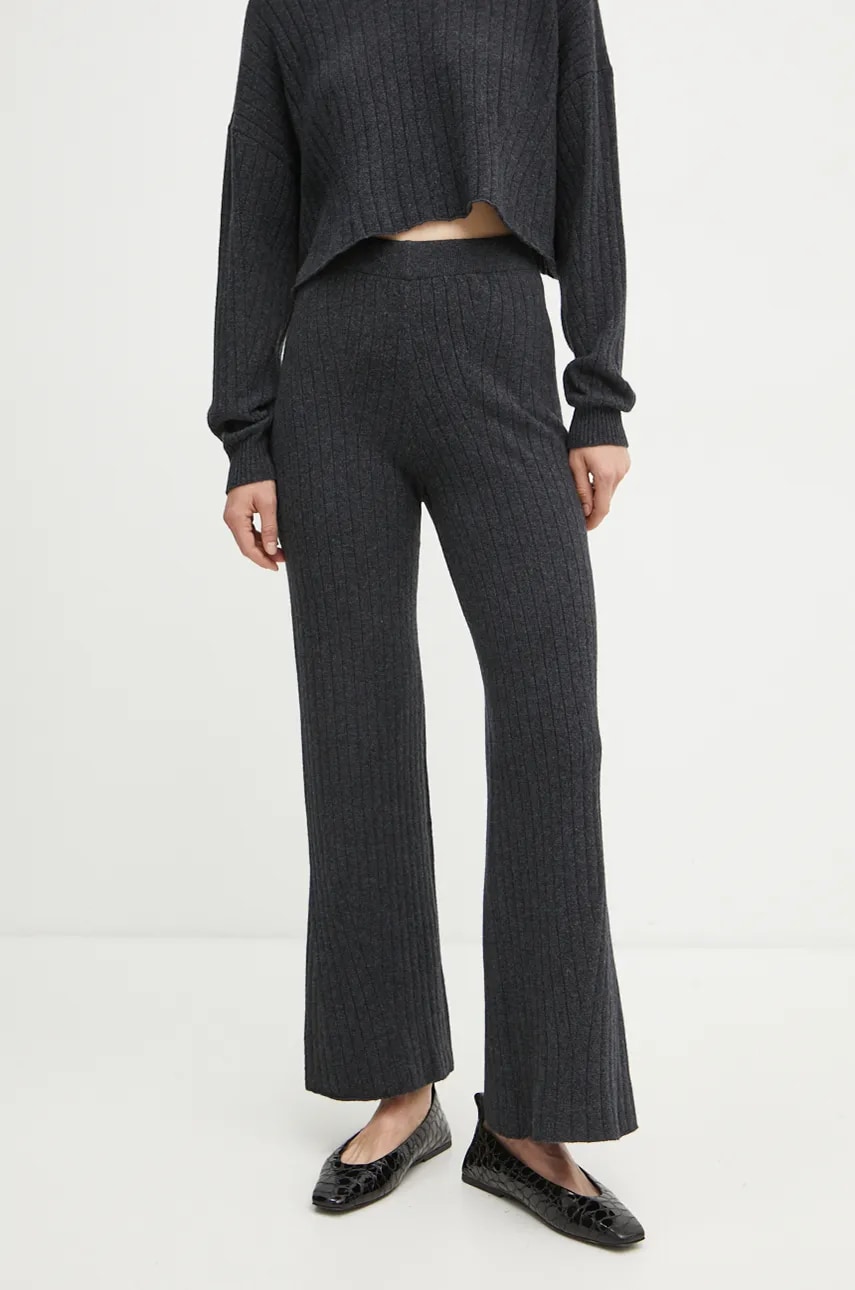 Levně Vlněné kalhoty Twinset šedá barva, jednoduché, high waist, 242TT3361