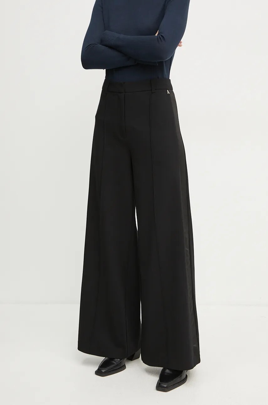 Levně Kalhoty Twinset dámské, černá barva, široké, high waist, 242AT2042