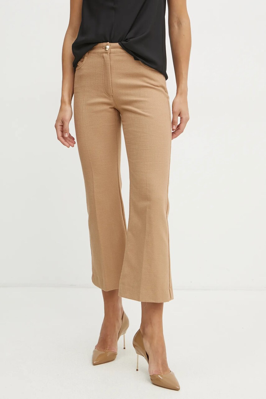 Marella pantaloni femei, culoarea maro, evazati, medium waist, 2423136062200
