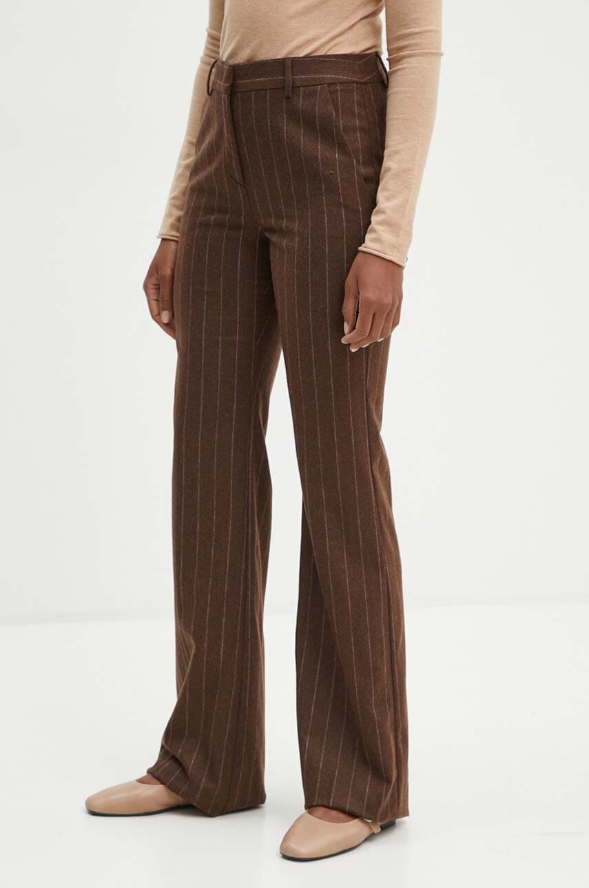 Marella pantaloni de lana culoarea maro, drept, high waist, 2423136142200 Marella pantaloni de lana culoarea maro, drept, high waist, 2423136142200